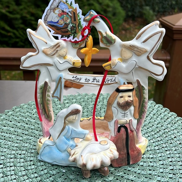 Heather Goldminc Nativity Tea Light Ceramic Blue Sky Christmas Joy to the world - Picture 2 of 10